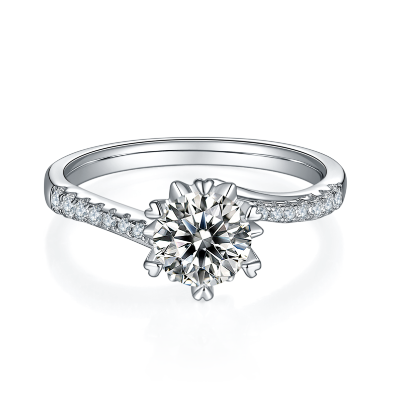 扭臂微镶雪花S925银镀白金MoissaniteWomen's Ring1ctD级